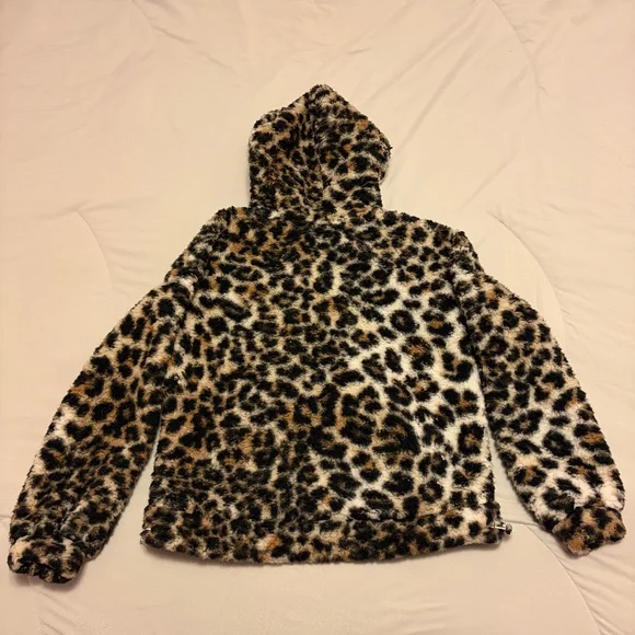 Leopard teddy quarter zip hoodie Medium - Picture 5 of 6
